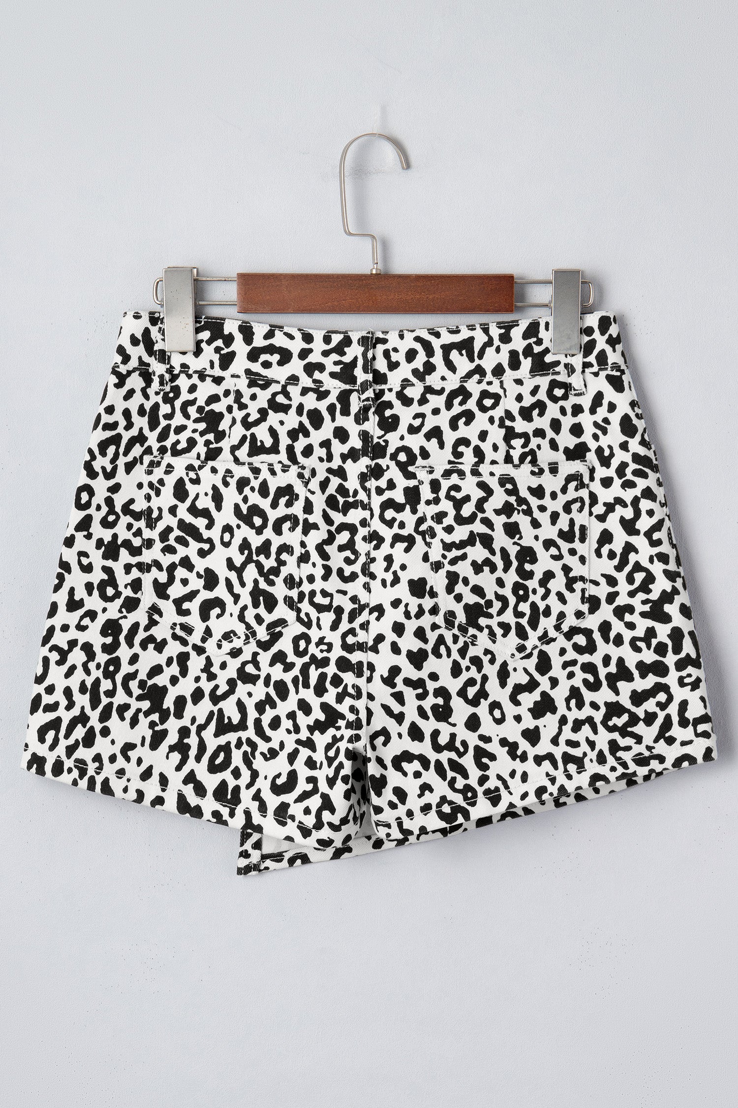 Leopard Print Button Overlap Denim Shorts