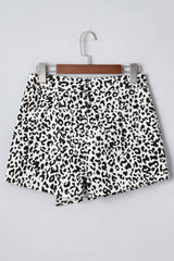 Leopard Print Button Overlap Denim Shorts