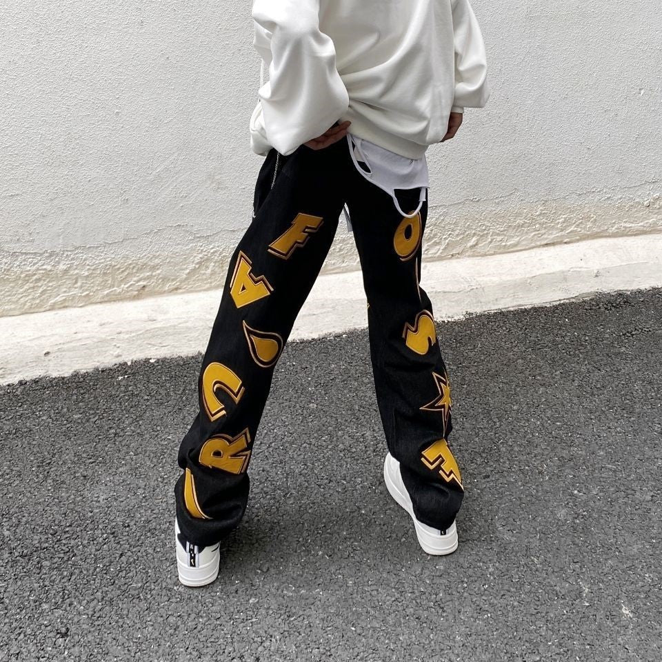Male Loose American Print Pants