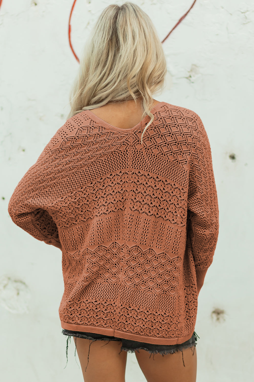Jet Stream Mix Pattern Hollowed Knit Open Front Cardigan