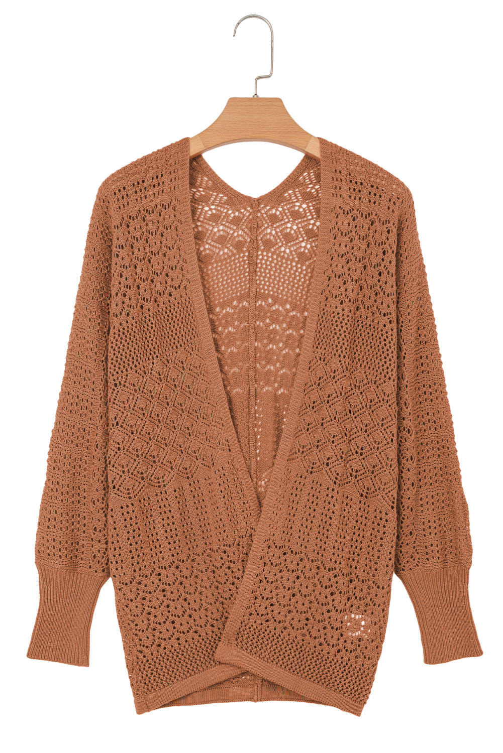 Jet Stream Mix Pattern Hollowed Knit Open Front Cardigan