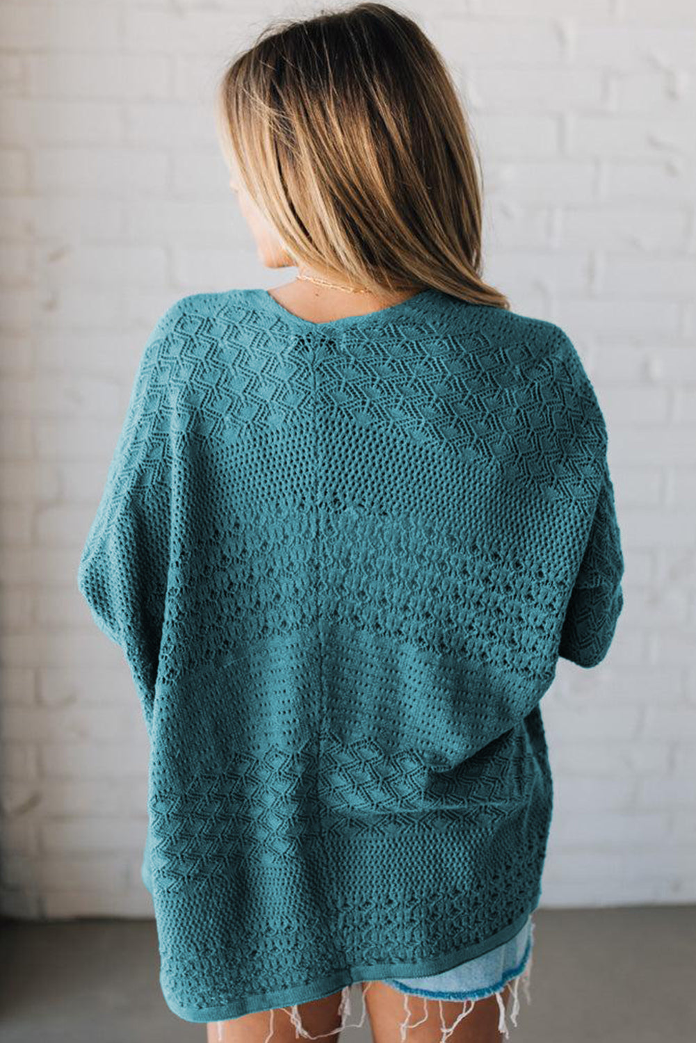 Jet Stream Mix Pattern Hollowed Knit Open Front Cardigan