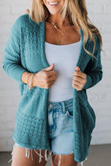 Jet Stream Mix Pattern Hollowed Knit Open Front Cardigan