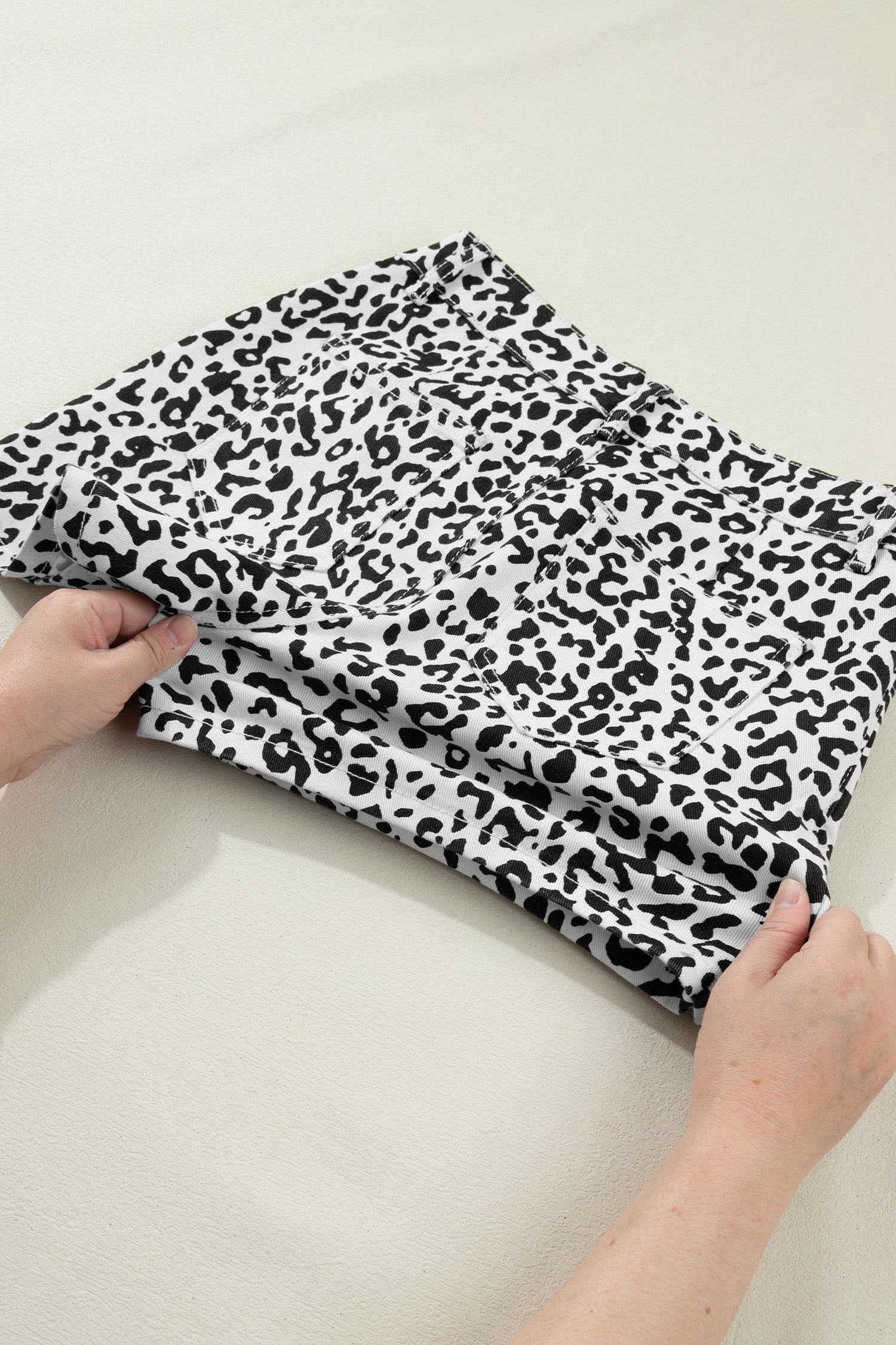 Leopard Print Button Overlap Denim Shorts