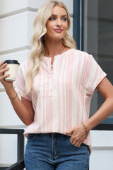 Fiery Red Breathable Gauze Half Button Short Sleeve Casual Blouse