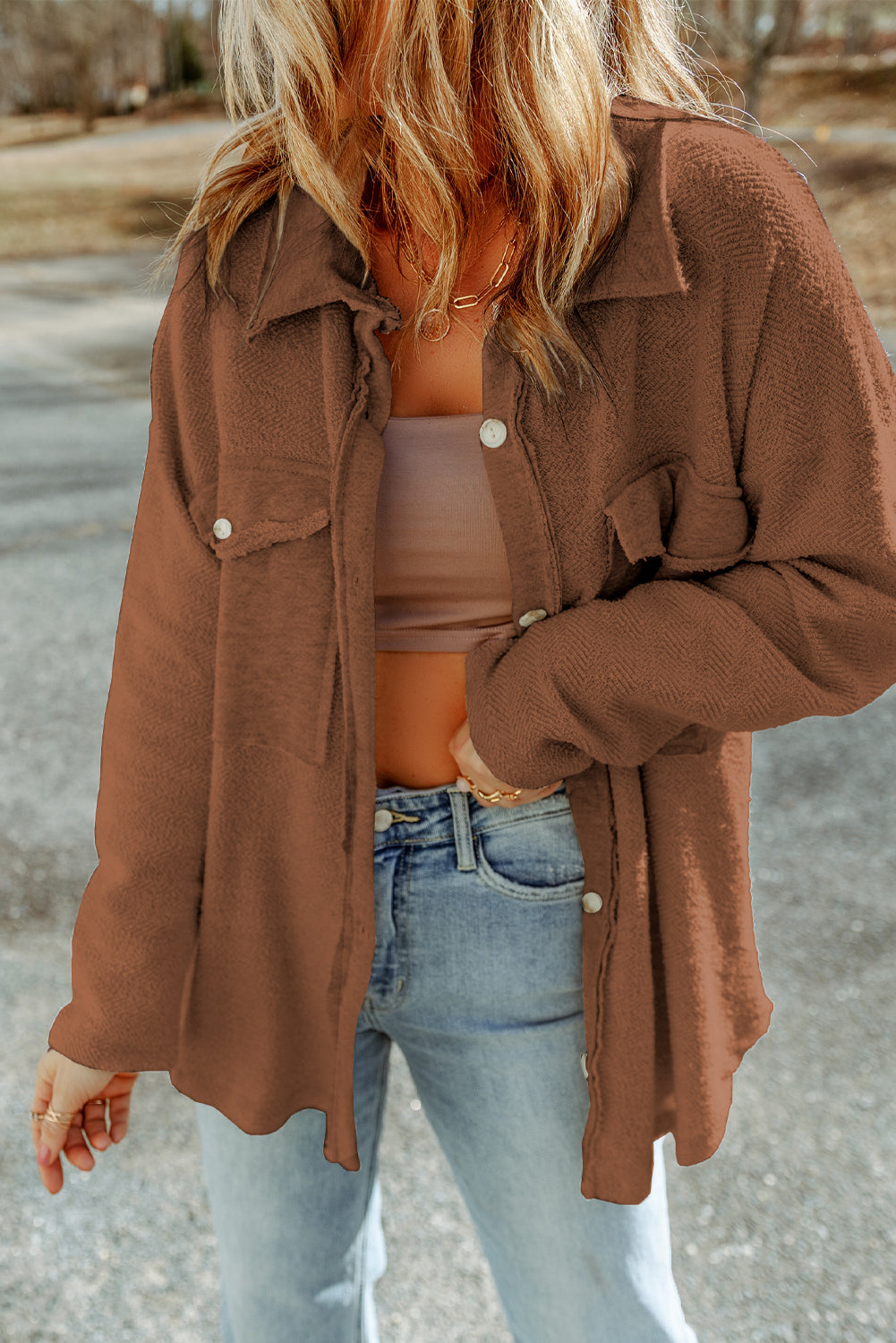 Black Contrast Flap Pockets Relaxed Shacket