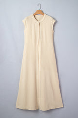 Jet Stream Half Buttons Ribbed Knit Wide Leg Jumpsuit
