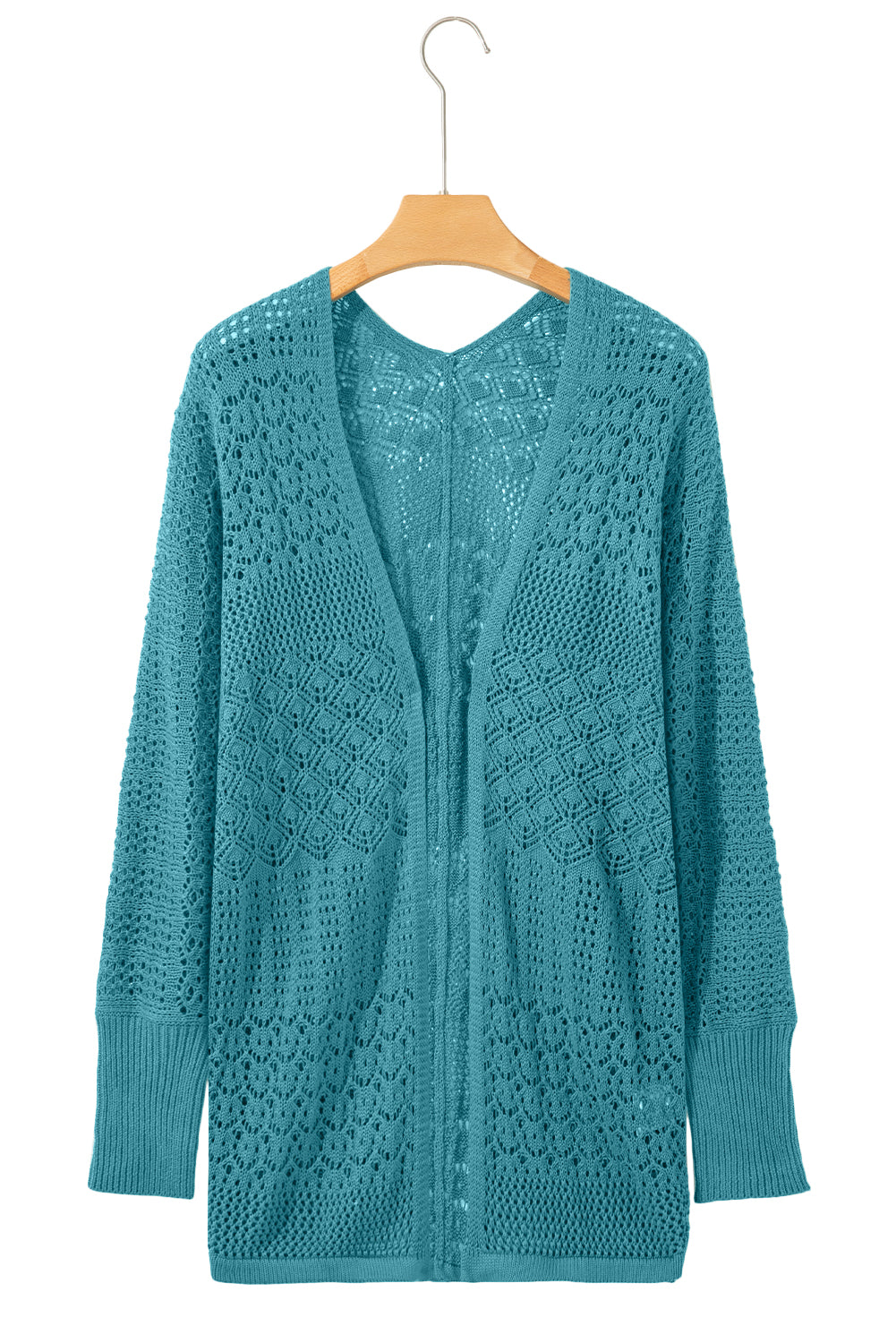 Jet Stream Mix Pattern Hollowed Knit Open Front Cardigan