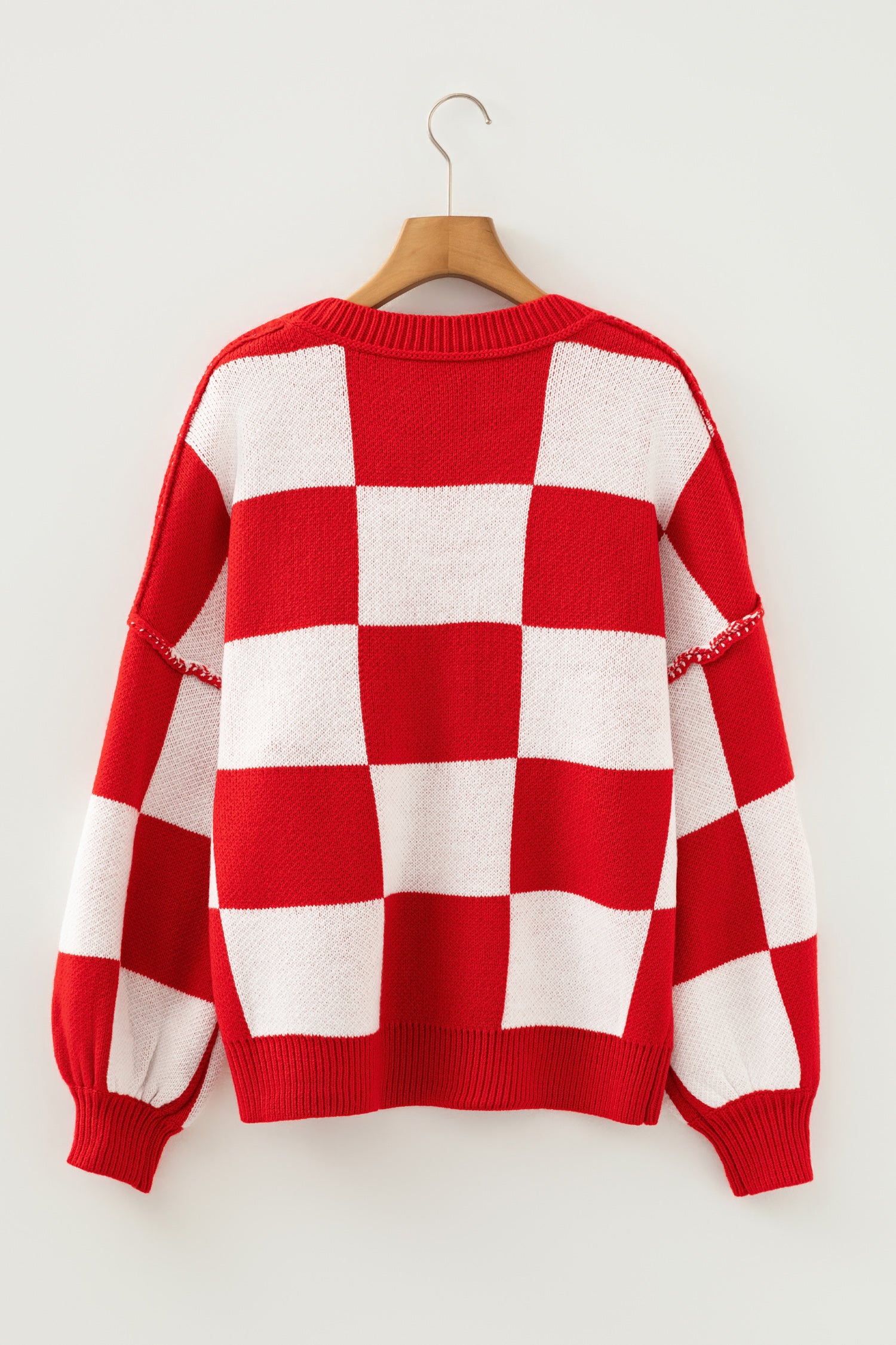 Orange Checkered Bishop Sleeve Sweater