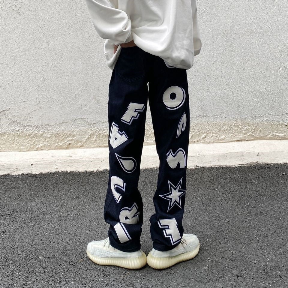 Male Loose American Print Pants