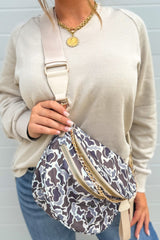 White Camouflage Print Gold Chain Strap Double Zipper Crossbody Bag