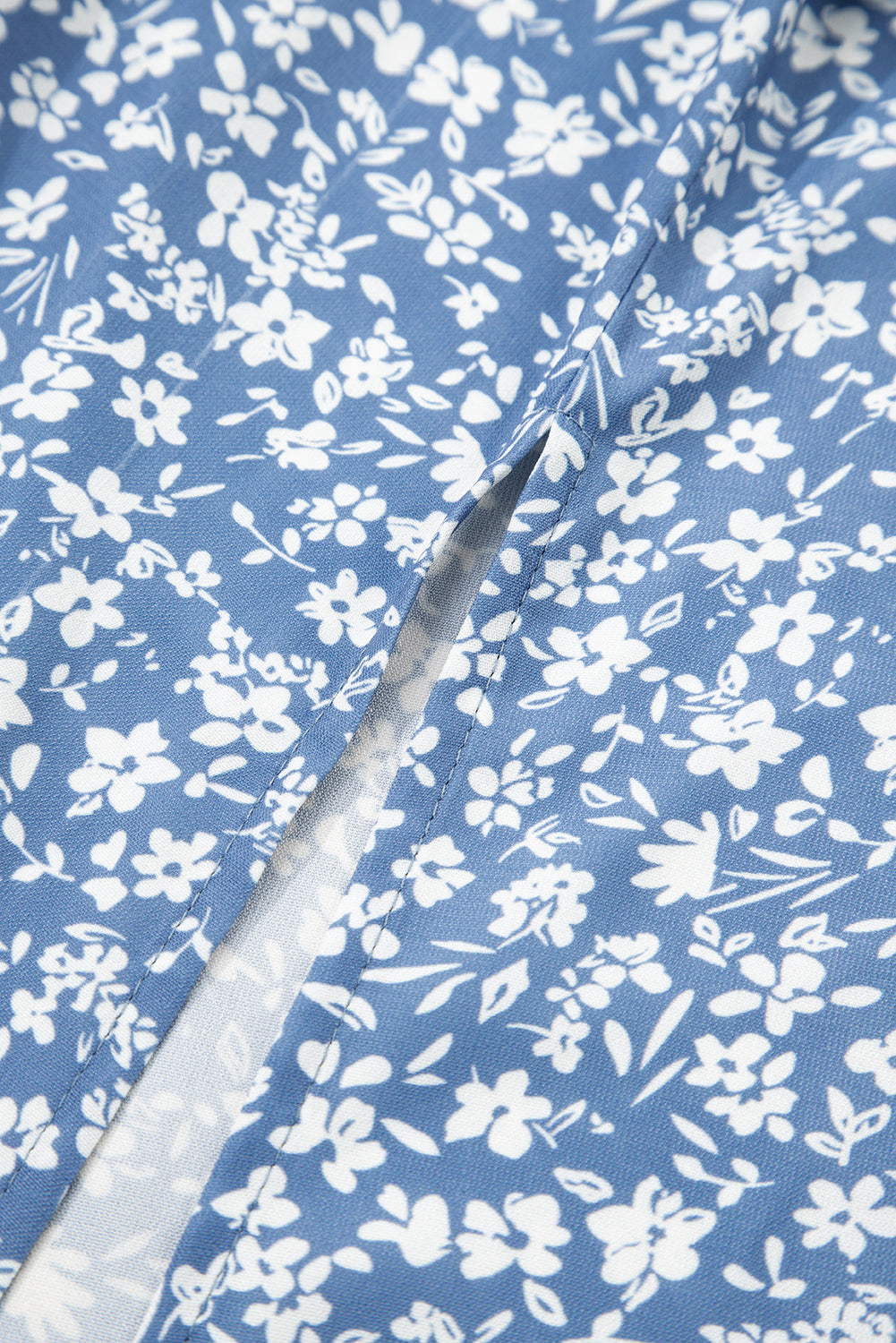 Sky Blue Boho Floral High Waist Long Skirt with Side Split