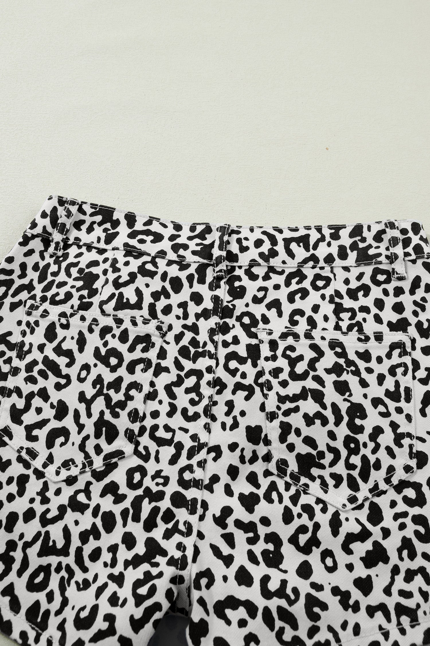 Leopard Print Button Overlap Denim Shorts